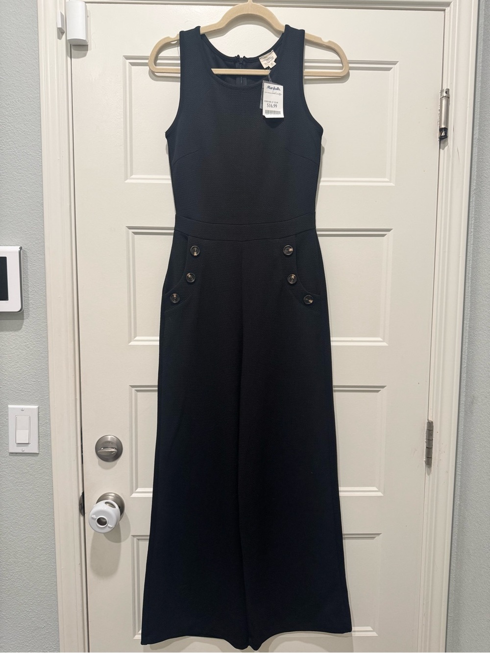 Caution To The Wind Black Sleeveless Wide-Leg Jumpsuit with Button Accents
